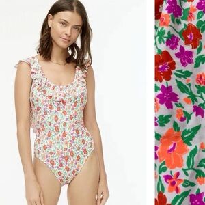 NWT J. Crew Ruffle Scoopback In Storybook Floral Orange Multi Size 10